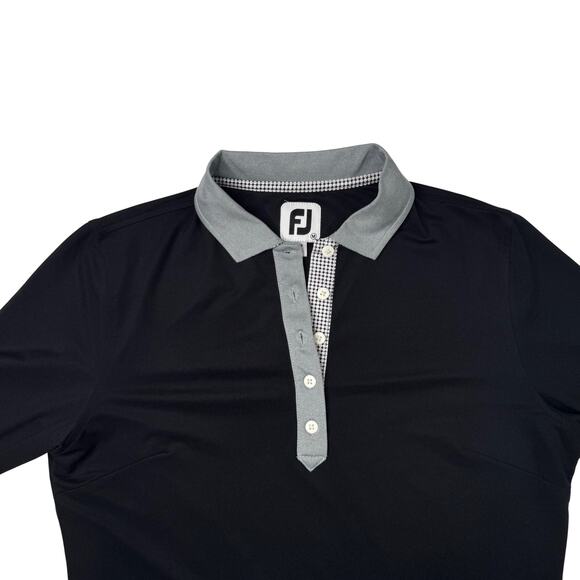 FootJoy Chardonnay Golf Club 3/4 Sleeve Polo Shirt Black Women’s Medium Preppy - Picture 3 of 16
